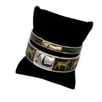 Chico’s Black Enamel Tiger Bangle Bracelet Set Animal Print Statement Jewelry 24 Wishes Vintage Jewelry