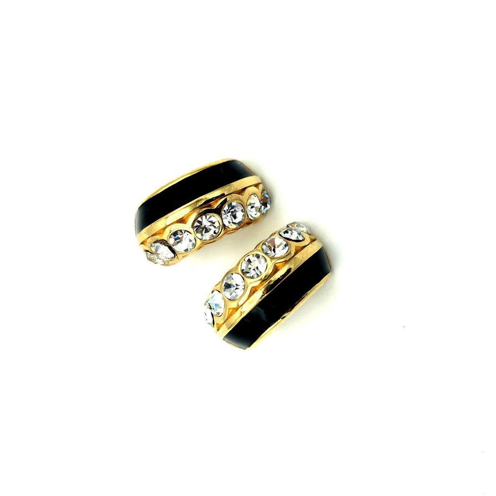 Christian Dior Gold & Black Enamel Half Hoop Vintage Clip - On Earrings - 24 Wishes Vintage Jewelry