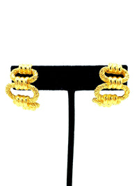 Christian Dior Gold Chain Link Half Chunky Hoop Vintage Pierced Earrings - 24 Wishes Vintage Jewelry