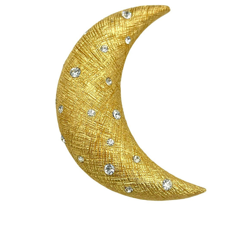 Christian Dior Gold Crescent Rhinestone Brooch - 24 Wishes Vintage Jewelry