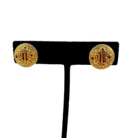 Christian Dior Gold Logo Monogram Vintage Clip - On Earrings - 24 Wishes Vintage Jewelry