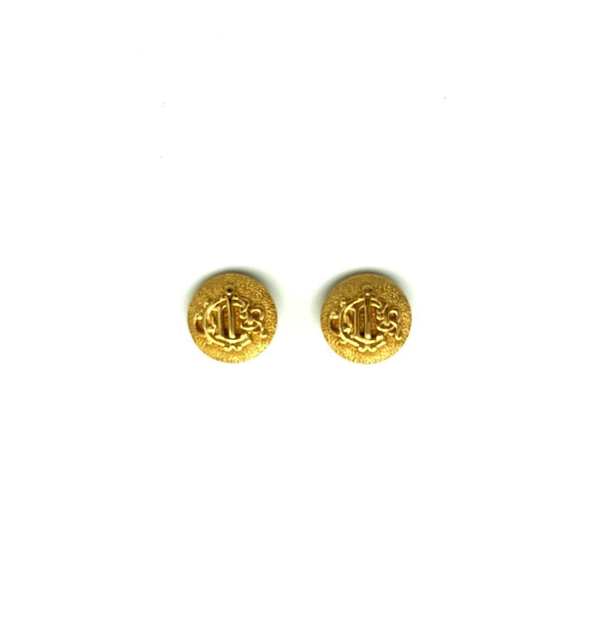Christian Dior Gold Logo Monogram Vintage Clip - On Earrings - 24 Wishes Vintage Jewelry