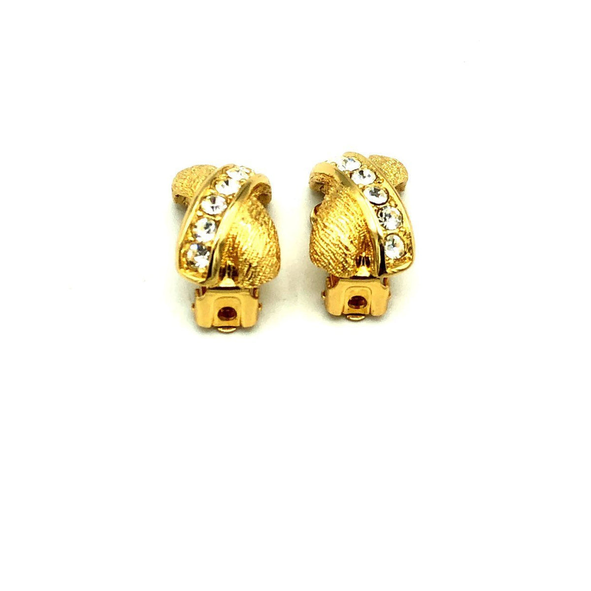 Christian Dior Petite Classic Rhinestone Vintage Clip - On Earrings - 24 Wishes Vintage Jewelry