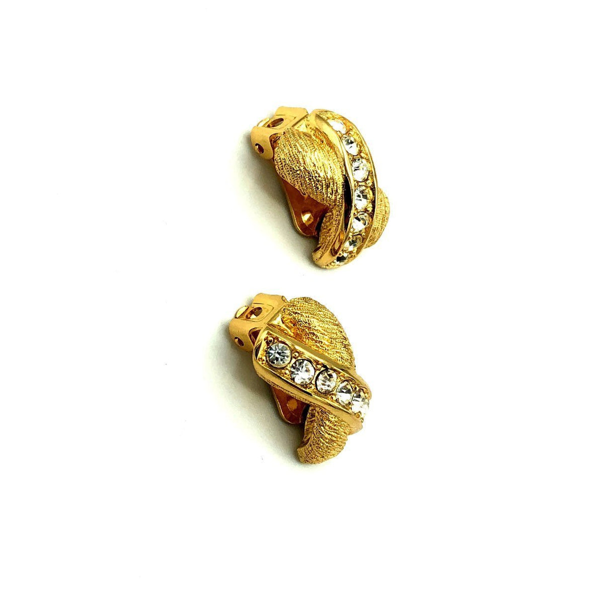 Christian Dior Petite Classic Rhinestone Vintage Clip - On Earrings - 24 Wishes Vintage Jewelry