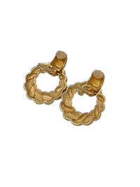 Christian Dior Rhinestone Twisted Door Knocker Gold Clip - On Earrings - 24 Wishes Vintage Jewelry