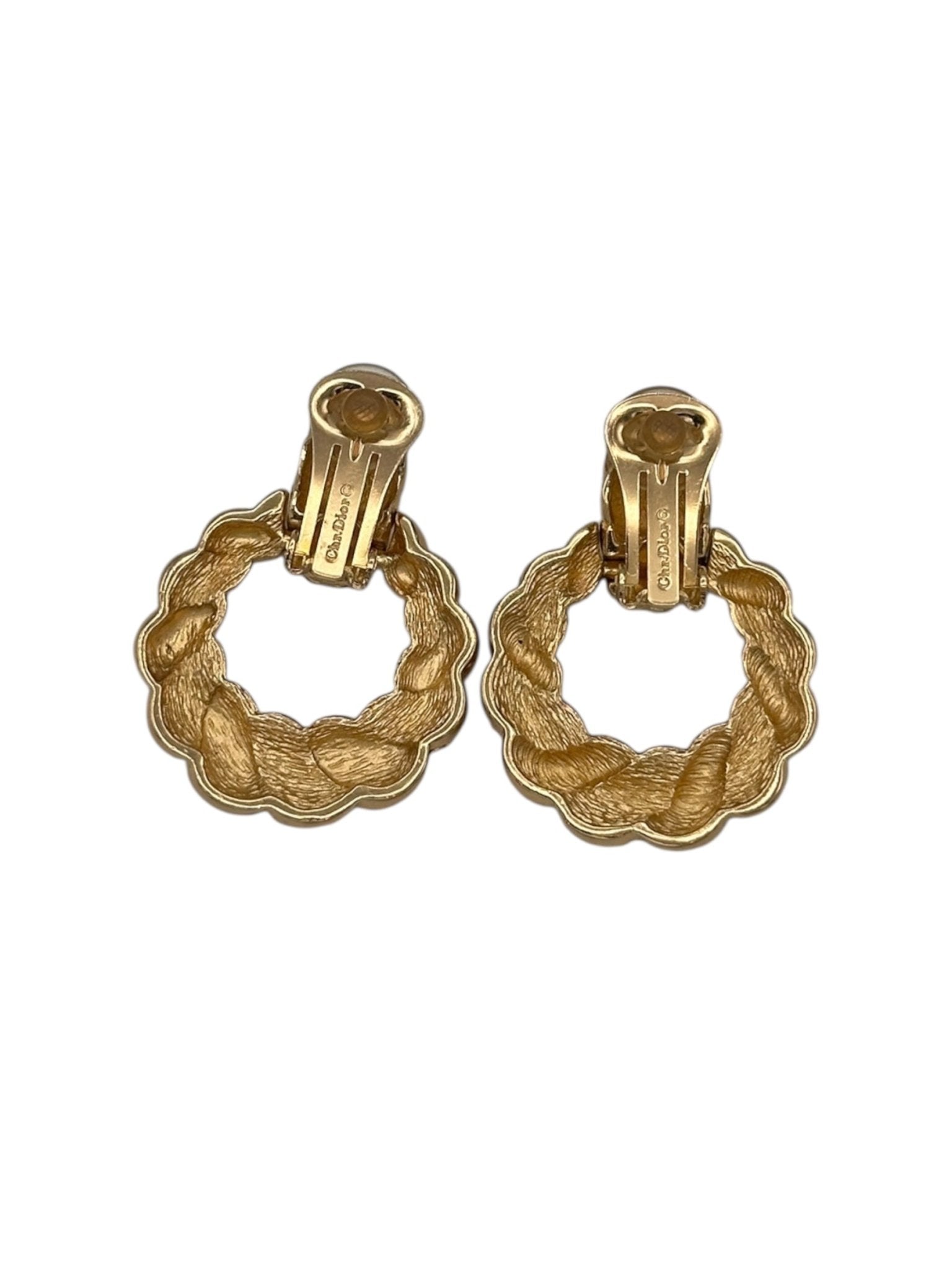 Christian Dior Rhinestone Twisted Door Knocker Gold Clip-On