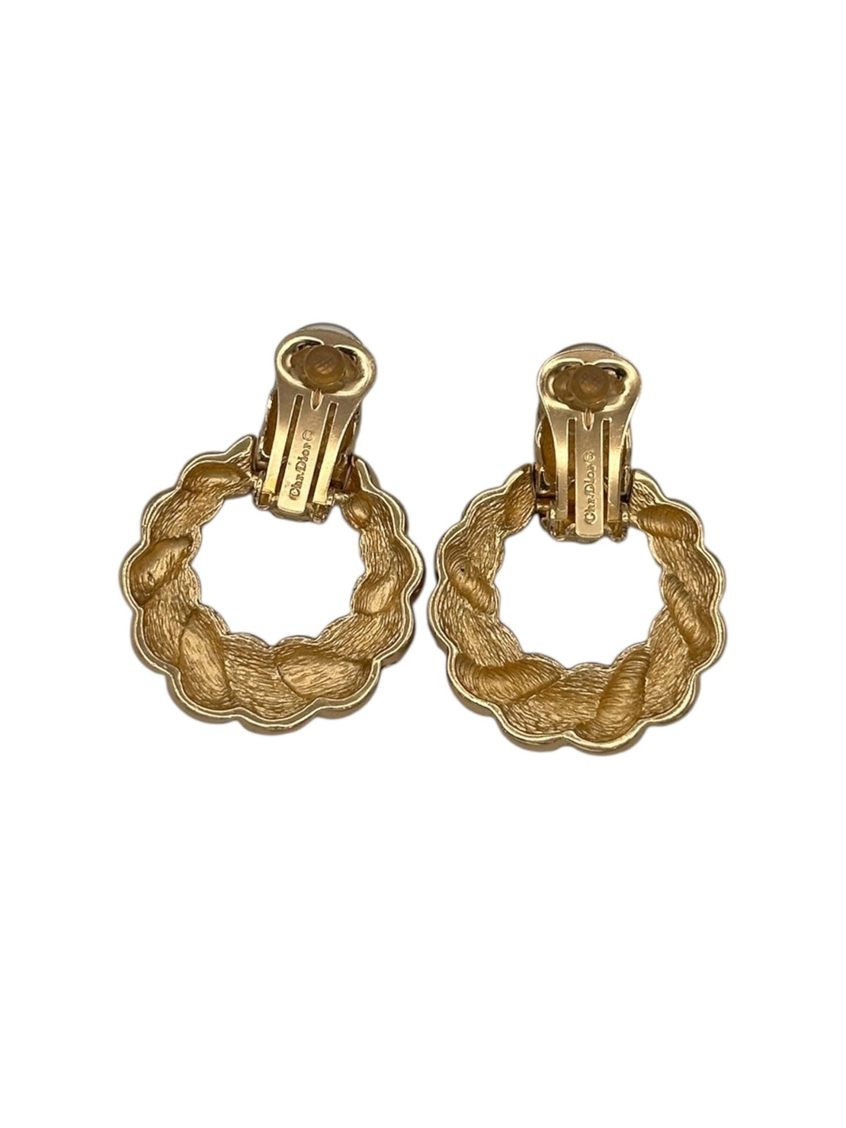 Christian Dior Rhinestone Twisted Door Knocker Gold Clip - On Earrings - 24 Wishes Vintage Jewelry