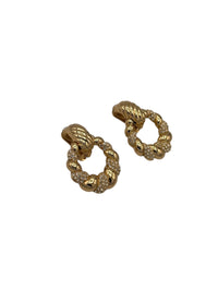 Christian Dior Rhinestone Twisted Door Knocker Gold Clip - On Earrings - 24 Wishes Vintage Jewelry