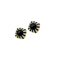 Ciner Gold Black Enamel Rhinestone Vintage Statement Clip - On Earrings - 24 Wishes Vintage Jewelry