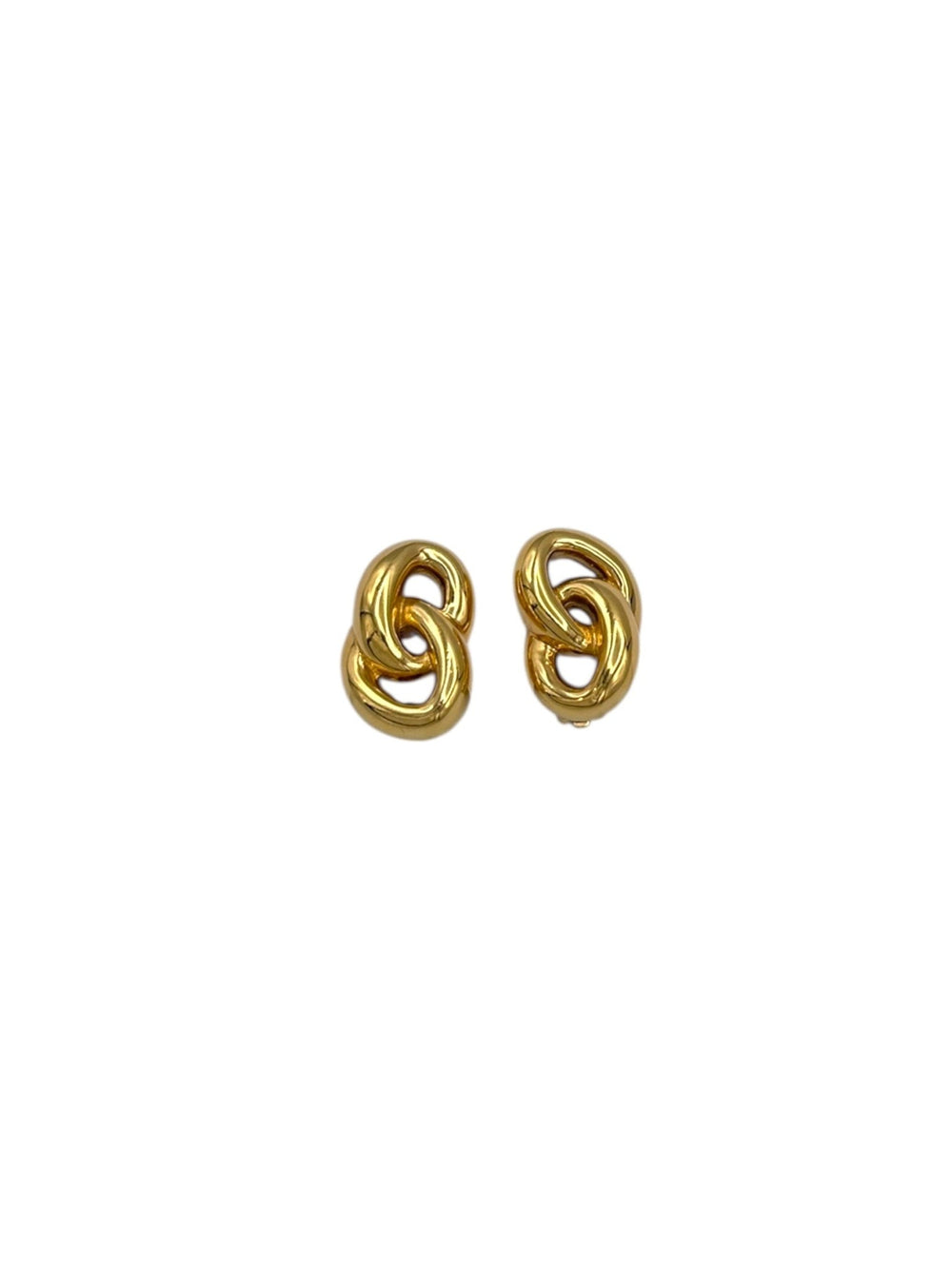 Ciner Gold Classic Interlocked Vintage Clip - On Earrings - 24 Wishes Vintage Jewelry