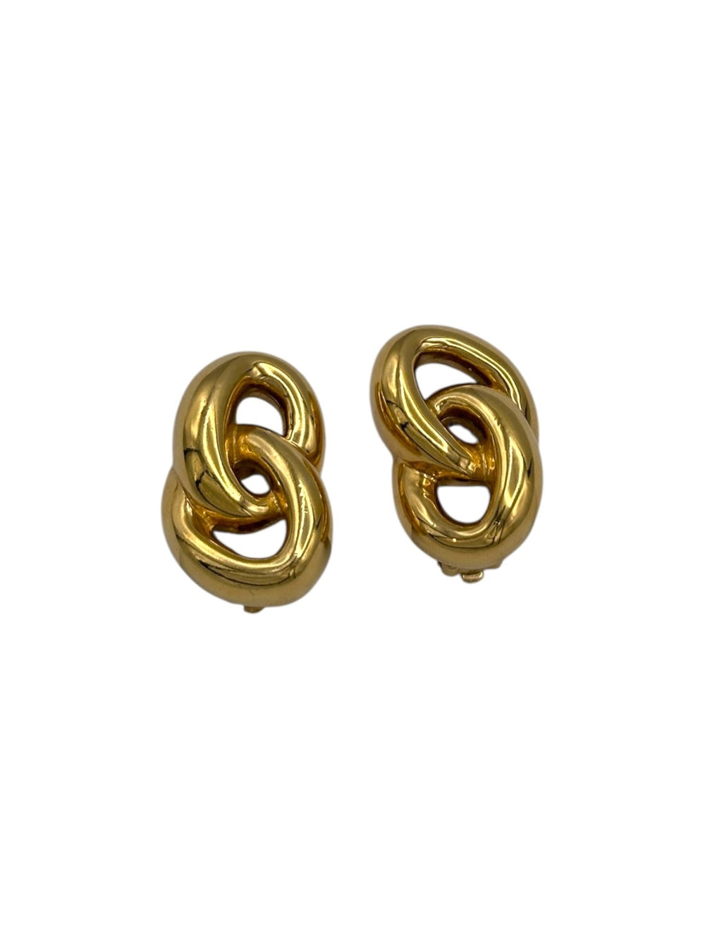 Ciner Gold Classic Interlocked Vintage Clip - On Earrings - 24 Wishes Vintage Jewelry