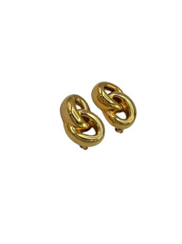 Ciner Gold Classic Interlocked Vintage Clip - On Earrings - 24 Wishes Vintage Jewelry