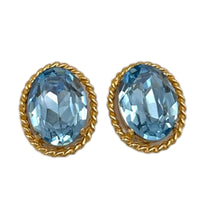 EarringsCiner Gold Frame Light Blue Faceted Crystal Clip-On Earrings