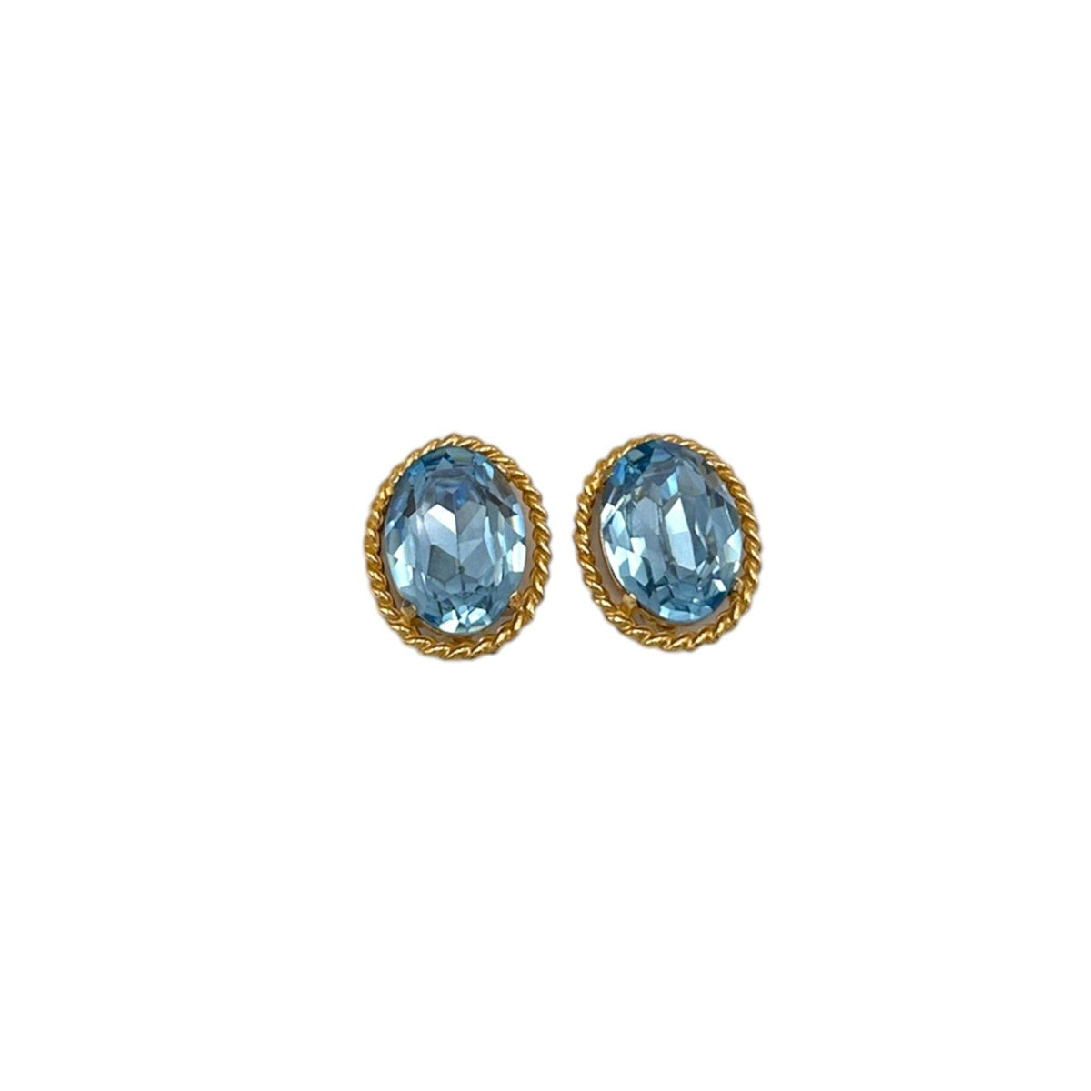 EarringsCiner Gold Frame Light Blue Faceted Crystal Clip-On Earrings