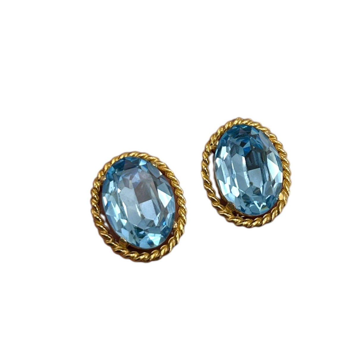 EarringsCiner Gold Frame Light Blue Faceted Crystal Clip-On Earrings