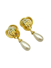 Ciner Mogel Cabochon & Pearl Vintage Clip - On Earrings - 24 Wishes Vintage Jewelry