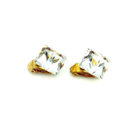 Classic Faceted Crystal Cube Square Vintage Clip - On Earrings - 24 Wishes Vintage Jewelry