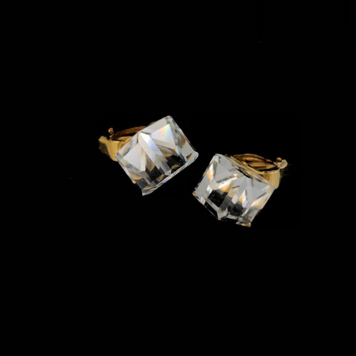 Classic Faceted Crystal Cube Square Vintage Clip - On Earrings - 24 Wishes Vintage Jewelry