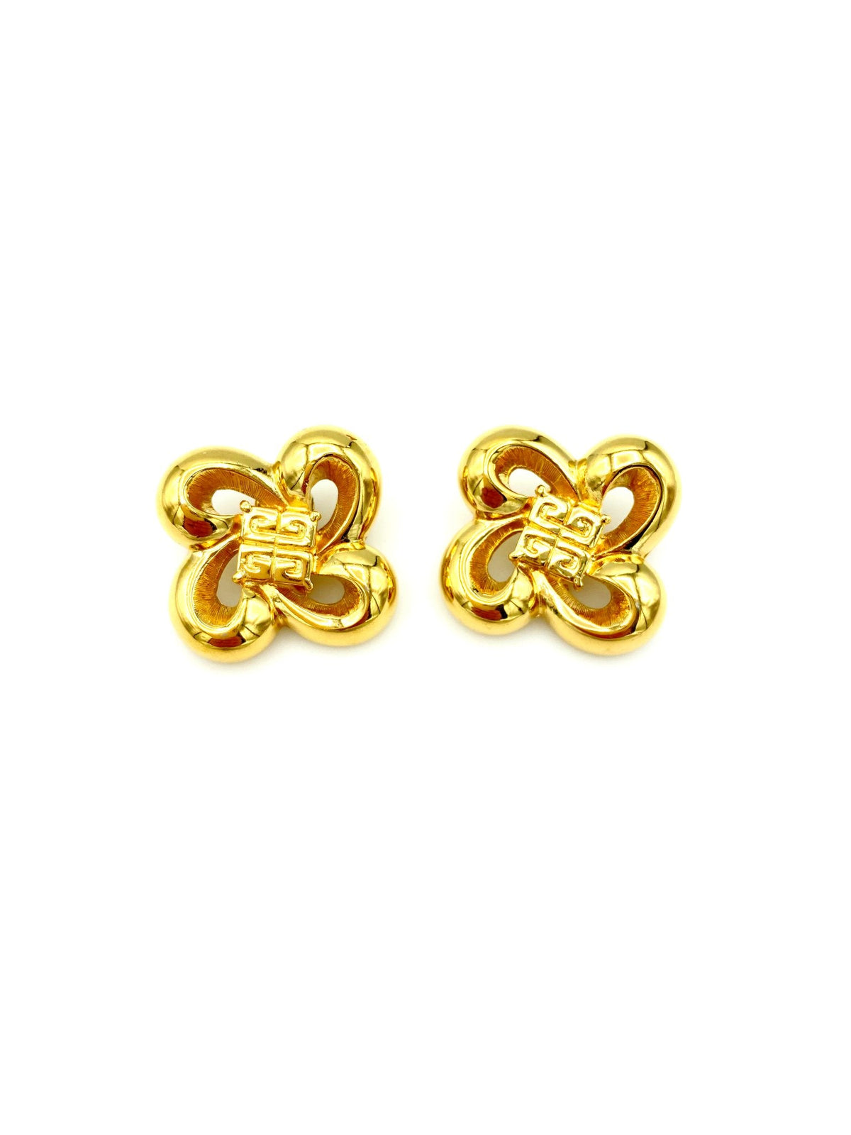 Classic Givenchy Gold Bow Logo Vintage Clip - On Earrings - 24 Wishes Vintage Jewelry