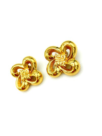 Classic Givenchy Gold Bow Logo Vintage Clip - On Earrings - 24 Wishes Vintage Jewelry