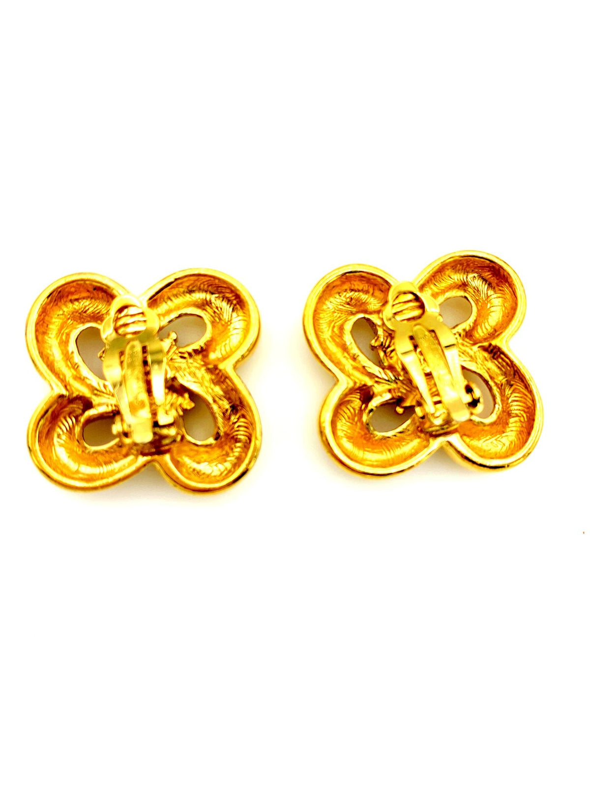 Classic Givenchy Gold Bow Logo Vintage Clip - On Earrings - 24 Wishes Vintage Jewelry