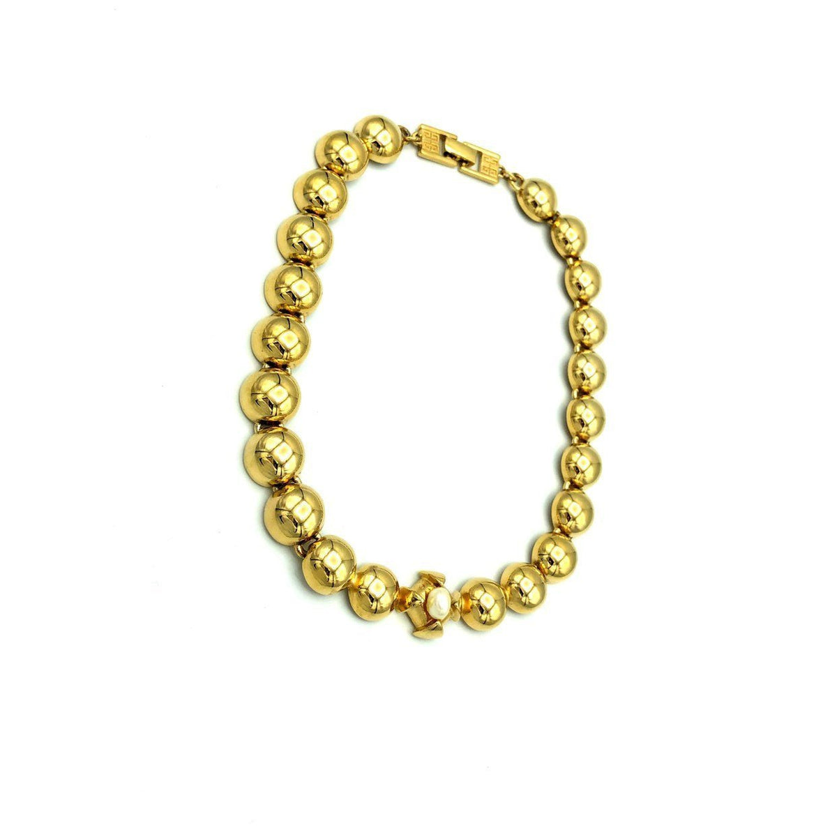 Classic Gold Givenchy Circle Pearl Necklace Pendant - 24 Wishes Vintage Jewelry