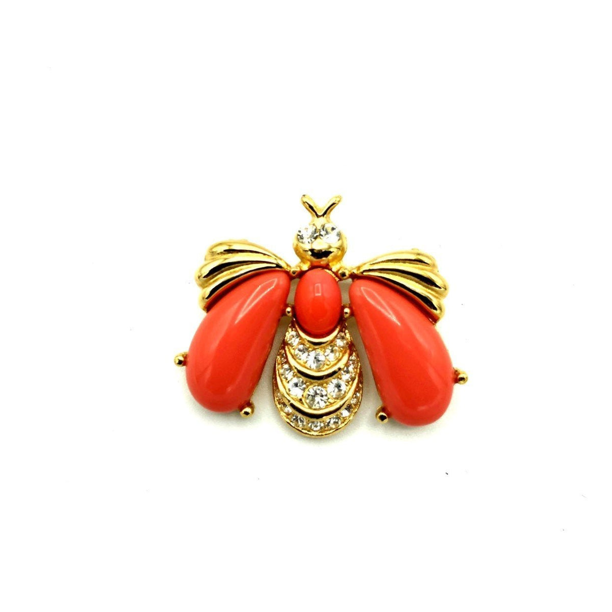 Classic Gold Givenchy Coral Bee Brooch Pin - 24 Wishes Vintage Jewelry