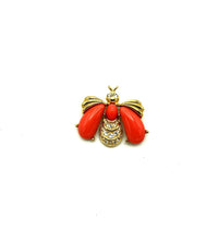 Classic Gold Givenchy Coral Bee Brooch Pin - 24 Wishes Vintage Jewelry