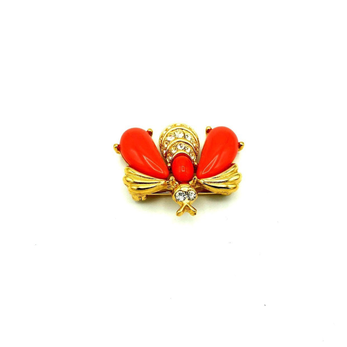 Classic Gold Givenchy Coral Bee Brooch Pin - 24 Wishes Vintage Jewelry