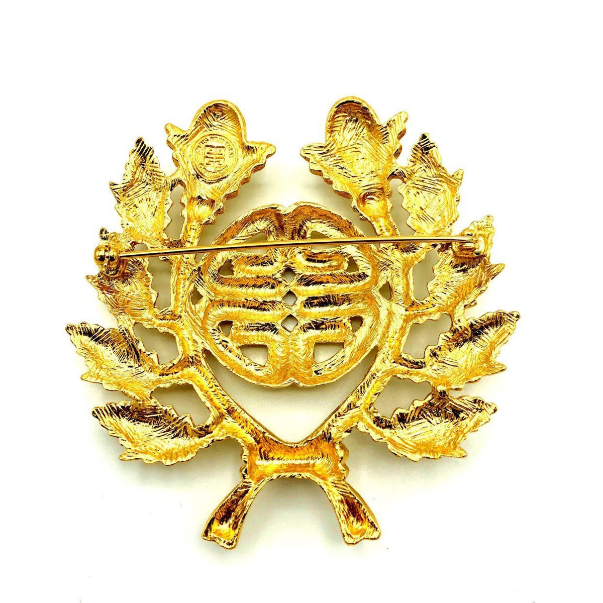 Classic Gold Givenchy Logo Laurels Emblem Vintage Brooch - 24 Wishes Vintage Jewelry