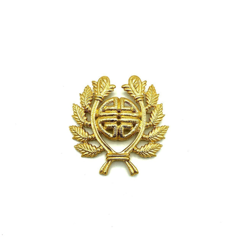 Classic Gold Givenchy Logo Laurels Emblem Vintage Brooch - 24 Wishes Vintage Jewelry