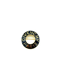 Classic Gold Givenchy Open Circle Black Enamel Logo Brooch Pin - 24 Wishes Vintage Jewelry