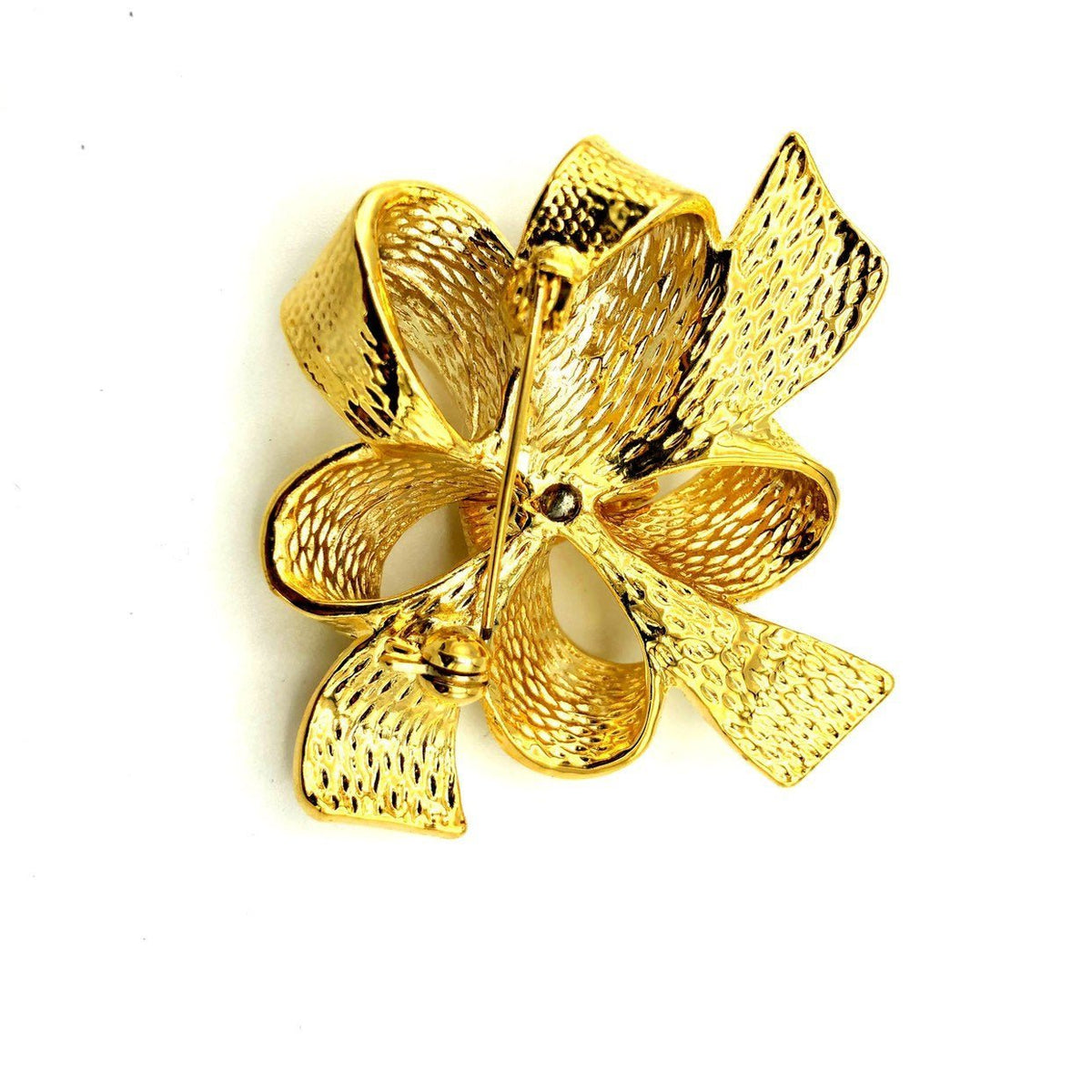 Classic Gold Textured Layered Vintage Bow Brooch - 24 Wishes Vintage Jewelry