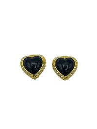 Classic Joan Rivers Black Heart Vintage Clip - On Earrings - 24 Wishes Vintage Jewelry