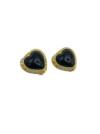 Classic Joan Rivers Black Heart Vintage Clip - On Earrings - 24 Wishes Vintage Jewelry