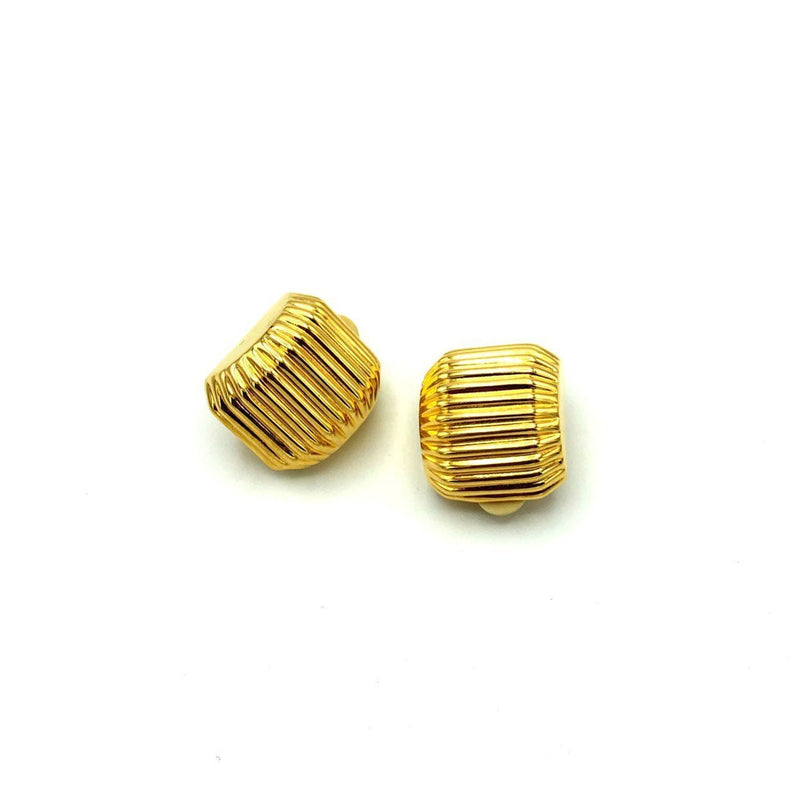 Classic Joan Rivers Gold Scallop Dome Half Hoop Vintage Clip - On Earrings - 24 Wishes Vintage Jewelry