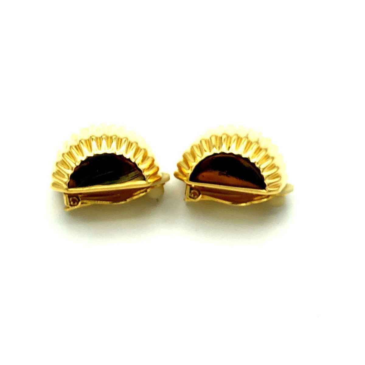 Classic Joan Rivers Gold Scallop Dome Half Hoop Vintage Clip - On Earrings - 24 Wishes Vintage Jewelry