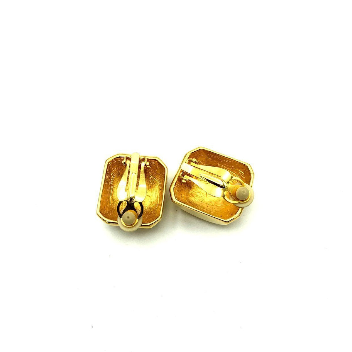 Classic Joan Rivers Gold Scallop Dome Half Hoop Vintage Clip - On Earrings - 24 Wishes Vintage Jewelry