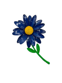 Classic Large Blue Enamel Daisy Flower Vintage Brooch - 24 Wishes Vintage Jewelry