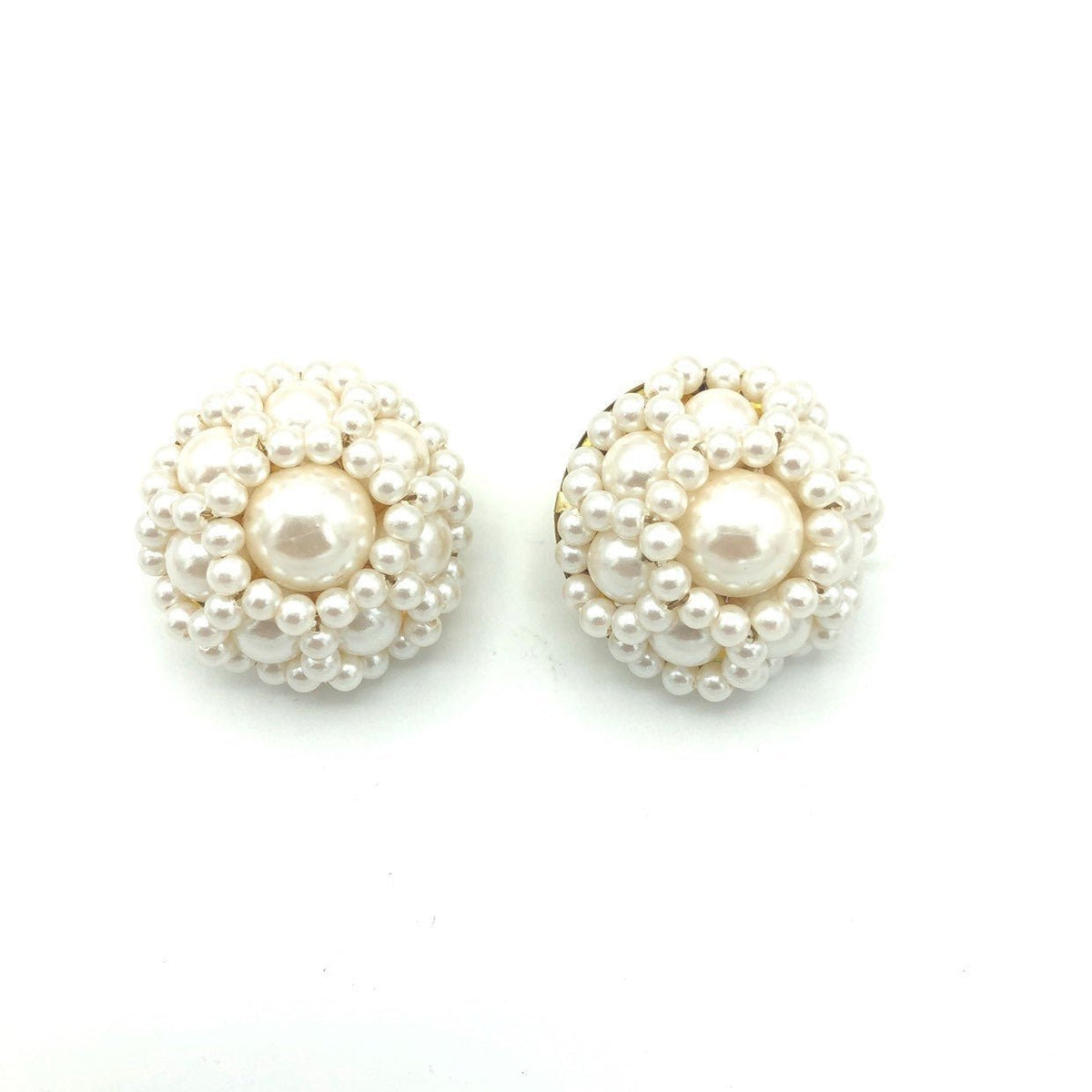 Classic Layered Pearl Cluster Vintage Clip - On Earrings - 24 Wishes Vintage Jewelry