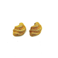 Classic Les Bernard Gold Textured Abstract Swirl Vintage Clip - On Earrings - 24 Wishes Vintage Jewelry