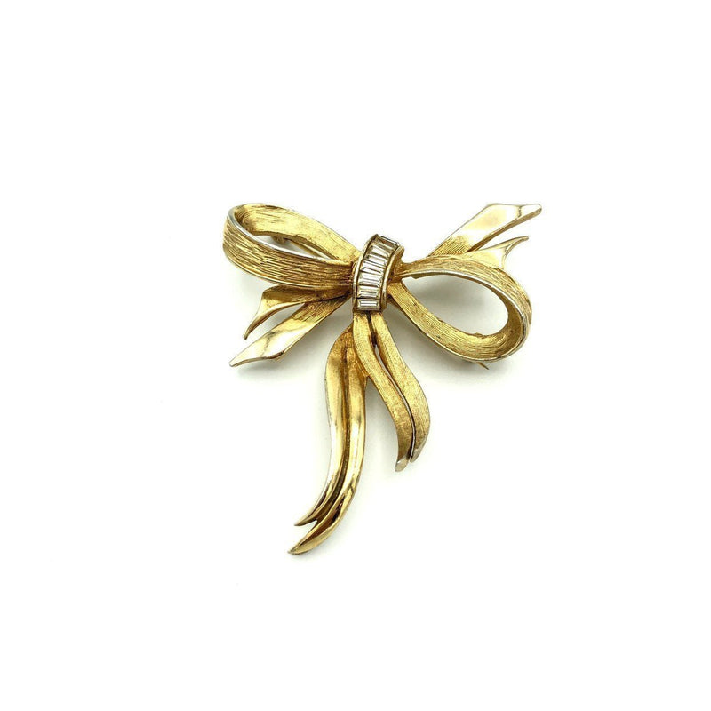 Classic Pell Gold Bow Ribbon Brooch - 24 Wishes Vintage Jewelry