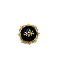 Classic Victorian Inspired Black With Seed Pearl Brooch By Art - 24 Wishes Vintage Jewelry