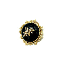 Classic Victorian Inspired Black With Seed Pearl Brooch By Art - 24 Wishes Vintage Jewelry