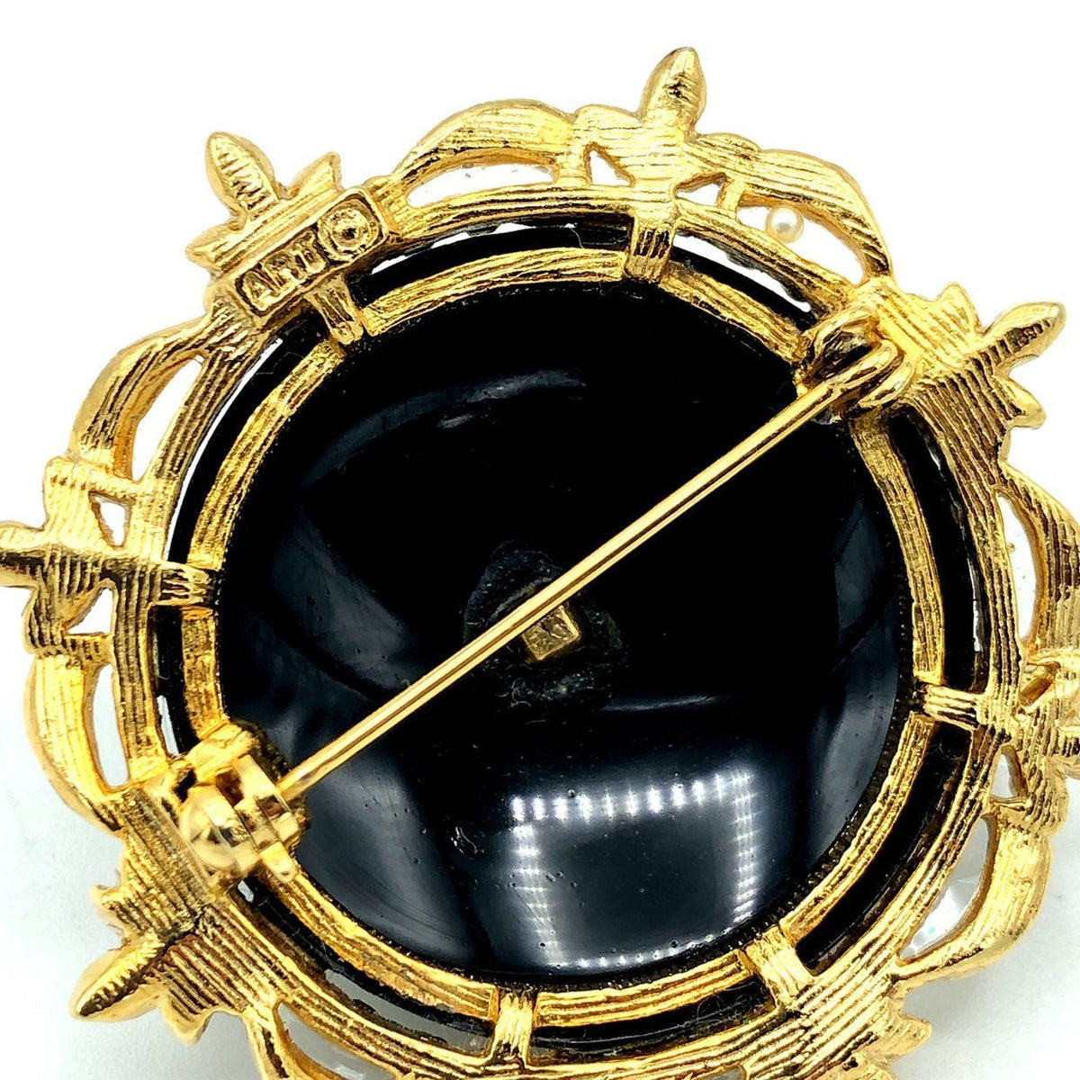 Classic Victorian Inspired Black With Seed Pearl Brooch By Art - 24 Wishes Vintage Jewelry