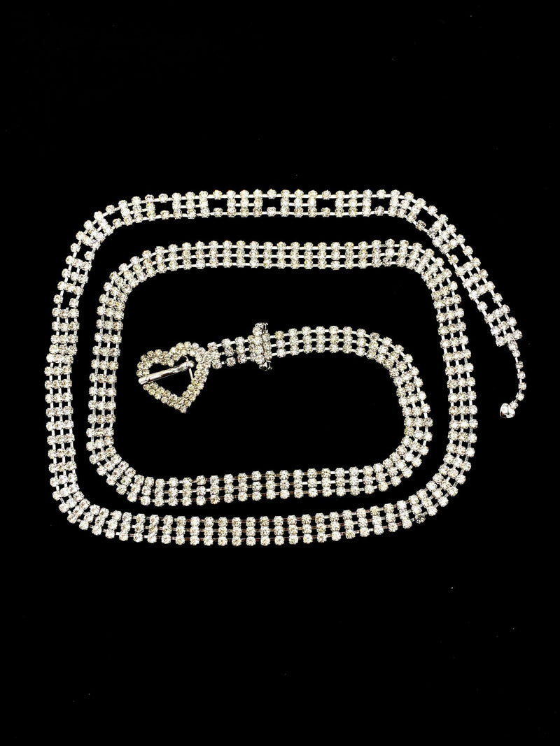 Clear White Rhinestone Heart Vintage Belt - 24 Wishes Vintage Jewelry