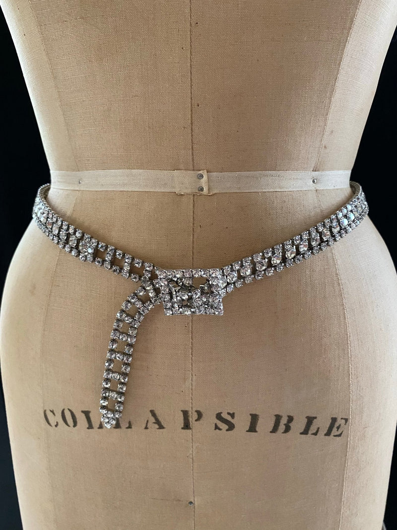 Clear White Rhinestone Mid - century Vintage Belt - 24 Wishes Vintage Jewelry