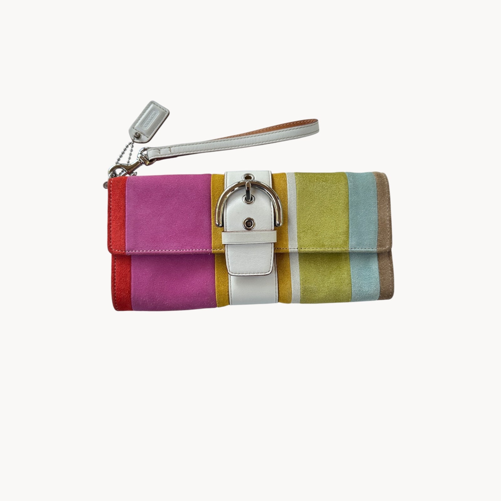 Coach 6744 Soho Multicolor Striped Suede Wristlet Clutch Vintage