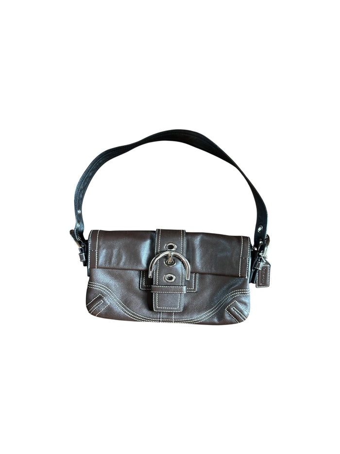Coach 8A05 Vintage Soho Y2K Brown Leather Shoulder Bag Contrast Stitching Accessories 24 Wishes Vintage Jewelry