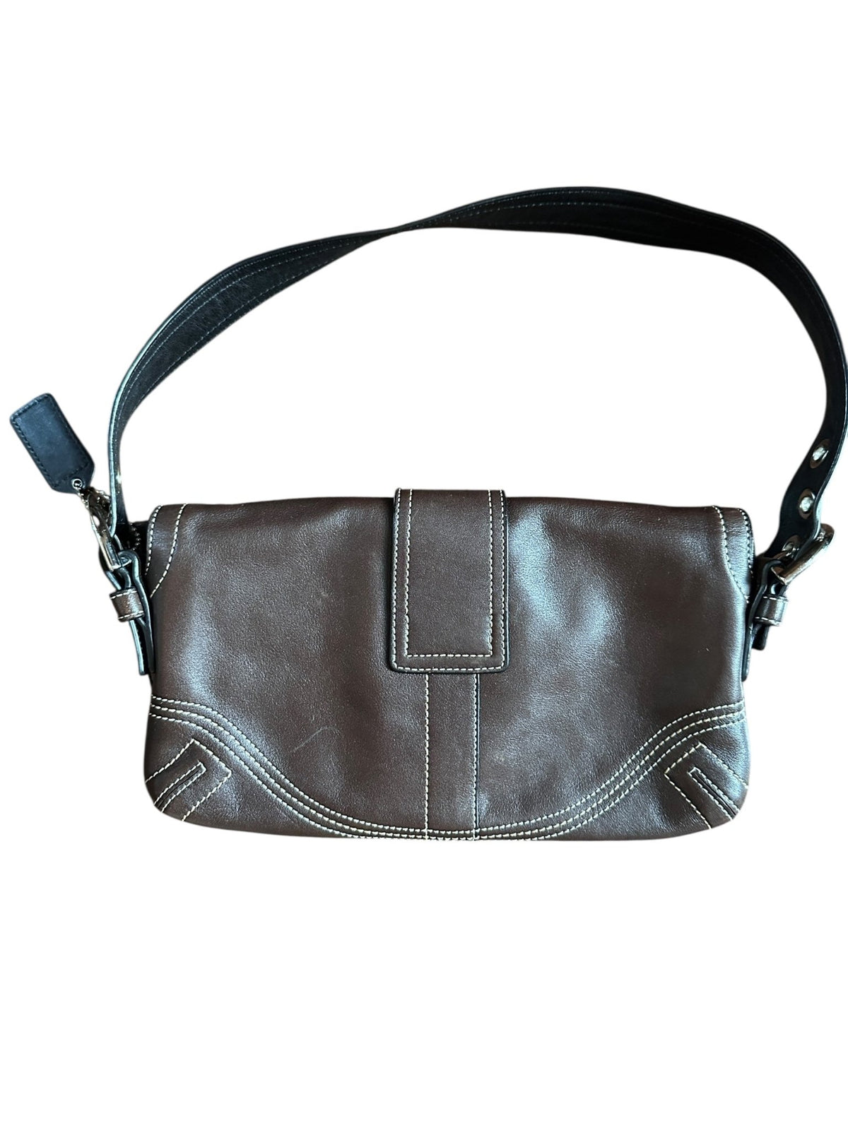 Coach 8A05 Vintage Soho Y2K Brown Leather Shoulder Bag Contrast Stitching Accessories 24 Wishes Vintage Jewelry